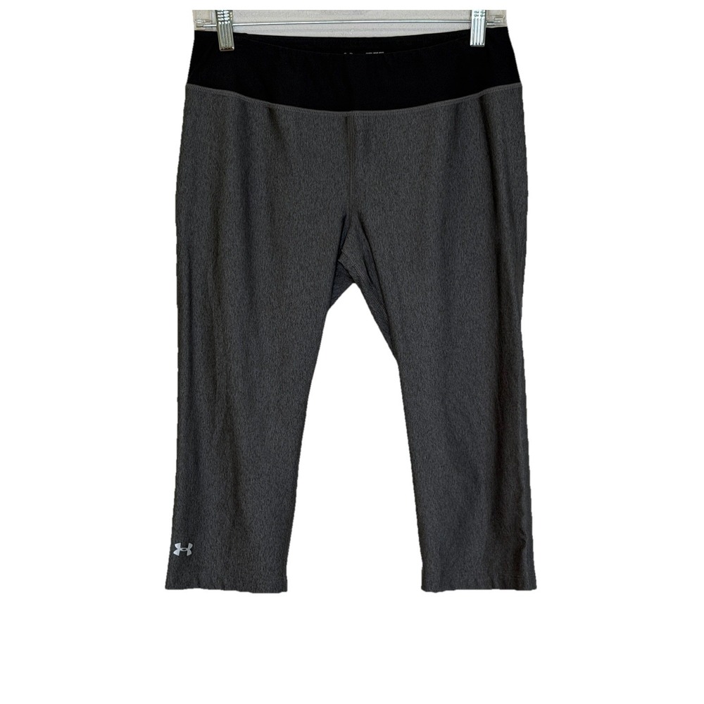 Under Armour Y2K Capri Athletic Pants Womens Sz Medium Gray Wide Waist HeatGear